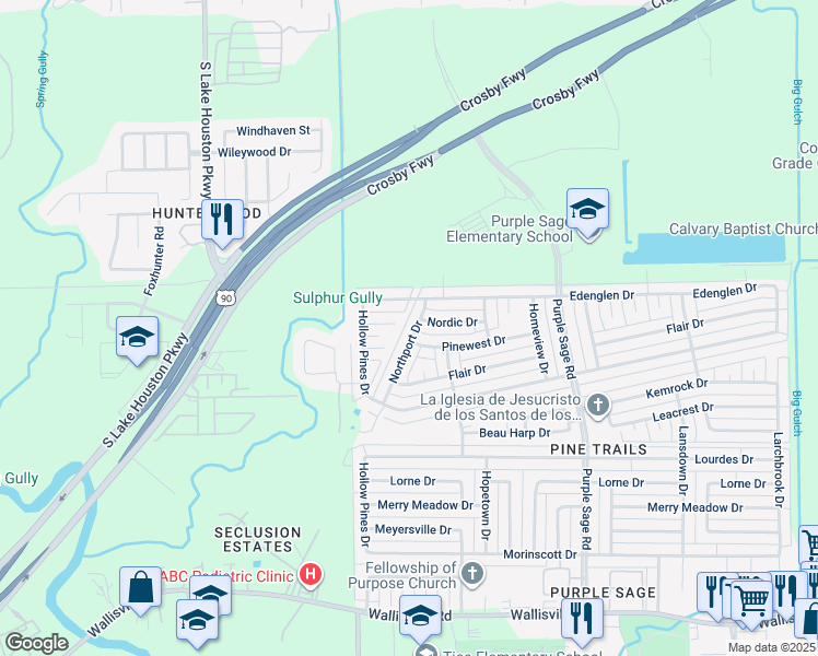 map of restaurants, bars, coffee shops, grocery stores, and more near 6347 Northport Drive in Houston