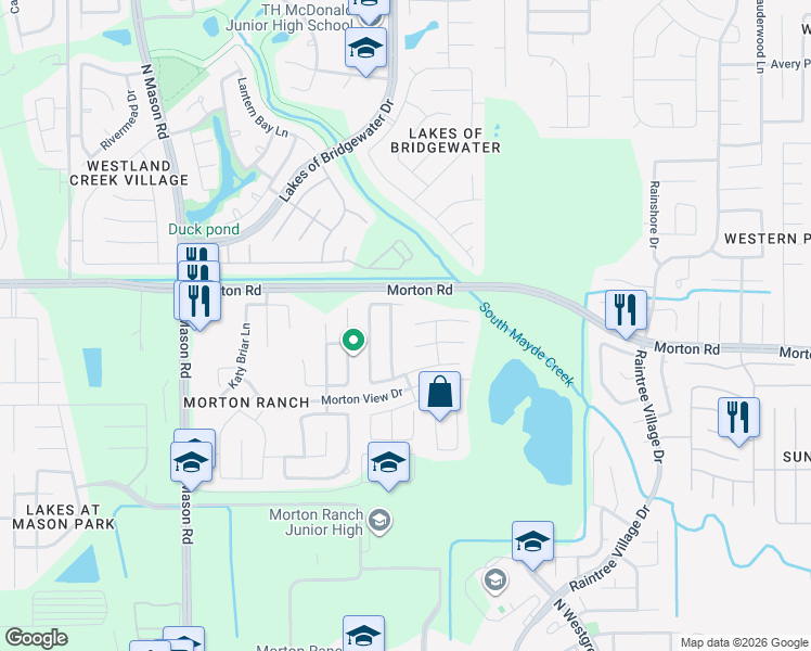 map of restaurants, bars, coffee shops, grocery stores, and more near 21379 Beacon Springs Lane in Katy