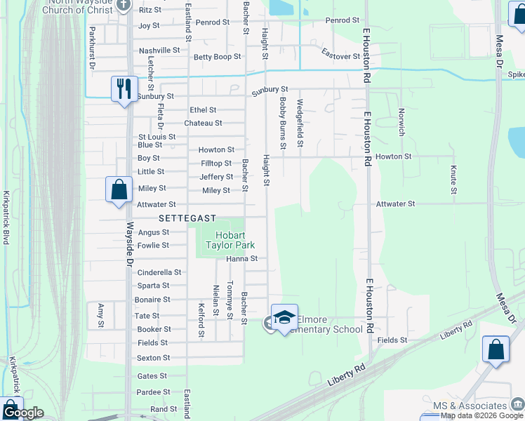map of restaurants, bars, coffee shops, grocery stores, and more near 8205 Kenton Street in Houston