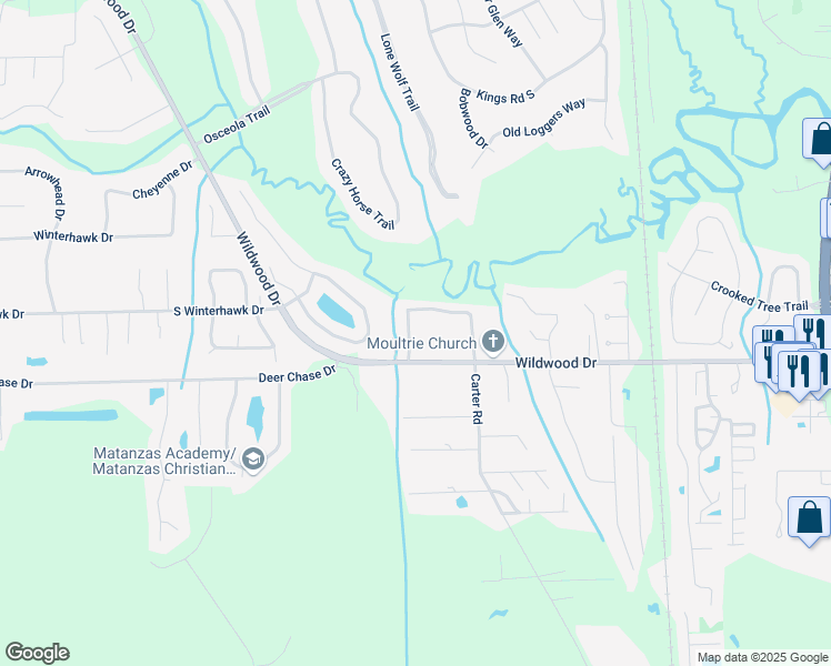 map of restaurants, bars, coffee shops, grocery stores, and more near 4188 Caroline Road in St. Augustine
