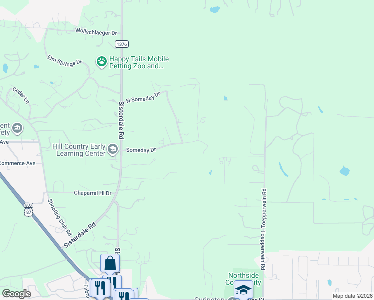 map of restaurants, bars, coffee shops, grocery stores, and more near 201 Someday Drive in Boerne