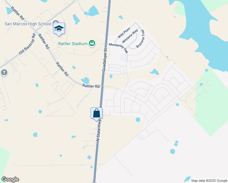 map of restaurants, bars, coffee shops, grocery stores, and more near 112 Brody Lane in San Marcos