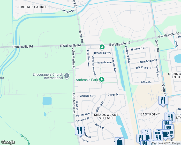 map of restaurants, bars, coffee shops, grocery stores, and more near 8114 Broadleaf Avenue in Baytown