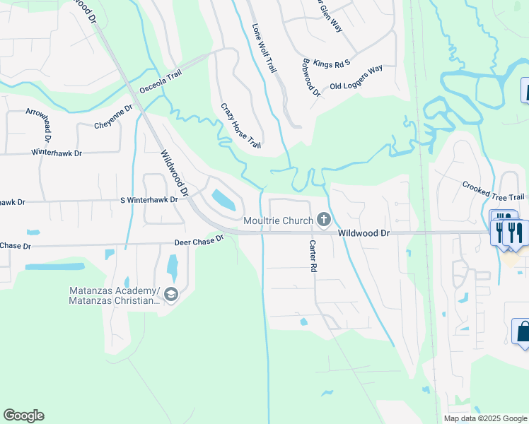 map of restaurants, bars, coffee shops, grocery stores, and more near 4188 Caroline Road in St. Augustine