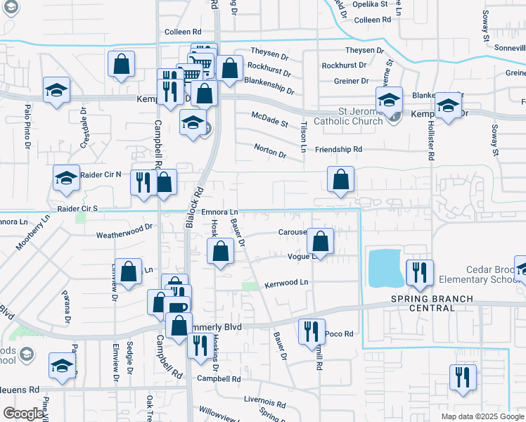 map of restaurants, bars, coffee shops, grocery stores, and more near in Houston