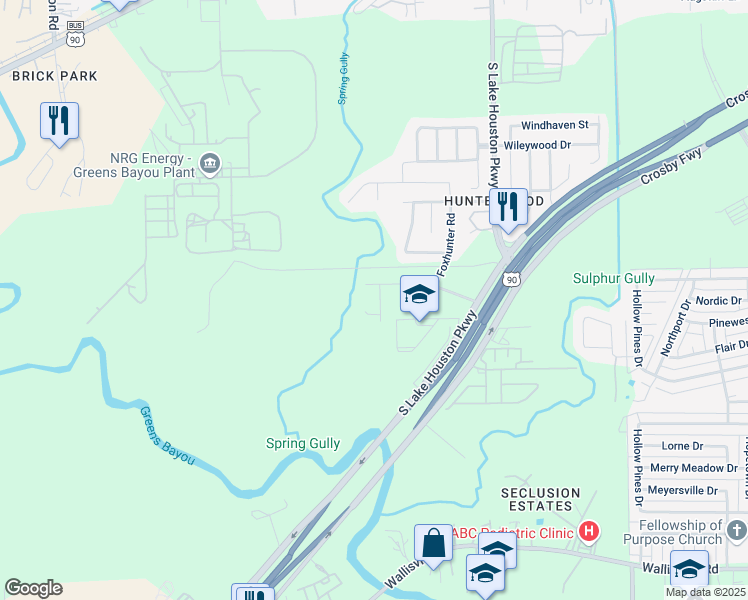 map of restaurants, bars, coffee shops, grocery stores, and more near 13202 Foxleigh Court in Houston