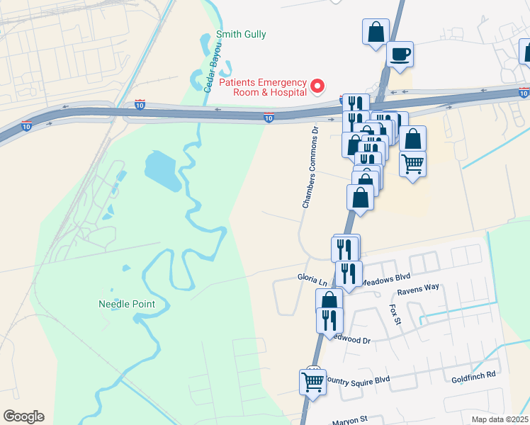 map of restaurants, bars, coffee shops, grocery stores, and more near 8539 Texas 146 in Baytown