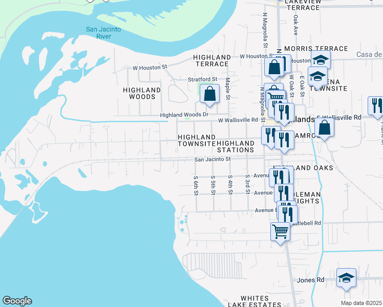 map of restaurants, bars, coffee shops, grocery stores, and more near 102 North 6th Street in Highlands