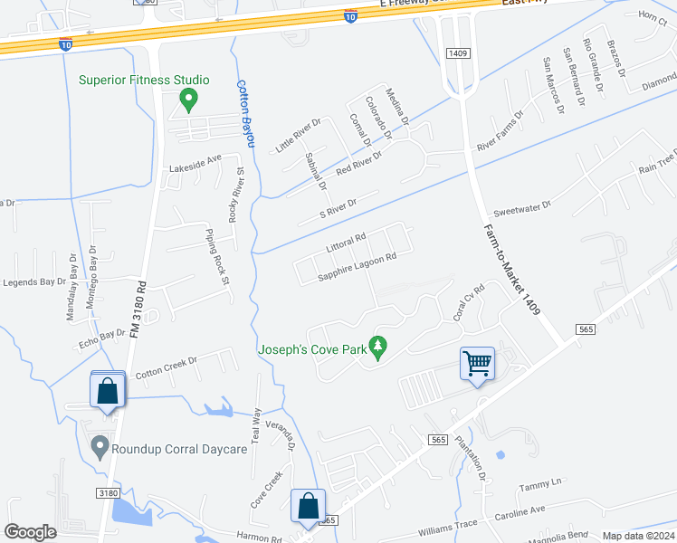 map of restaurants, bars, coffee shops, grocery stores, and more near Sapphire Lagoon Road in Chambers County