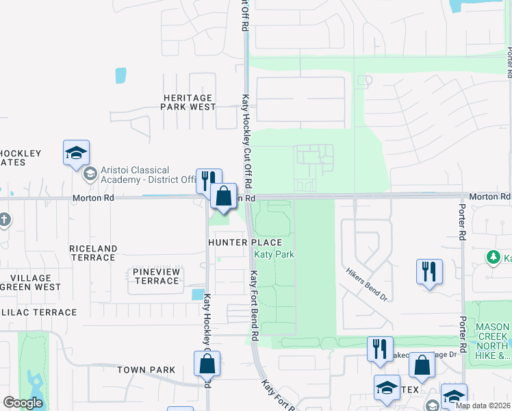 map of restaurants, bars, coffee shops, grocery stores, and more near 2929 Katy Fort Bend Road in Katy