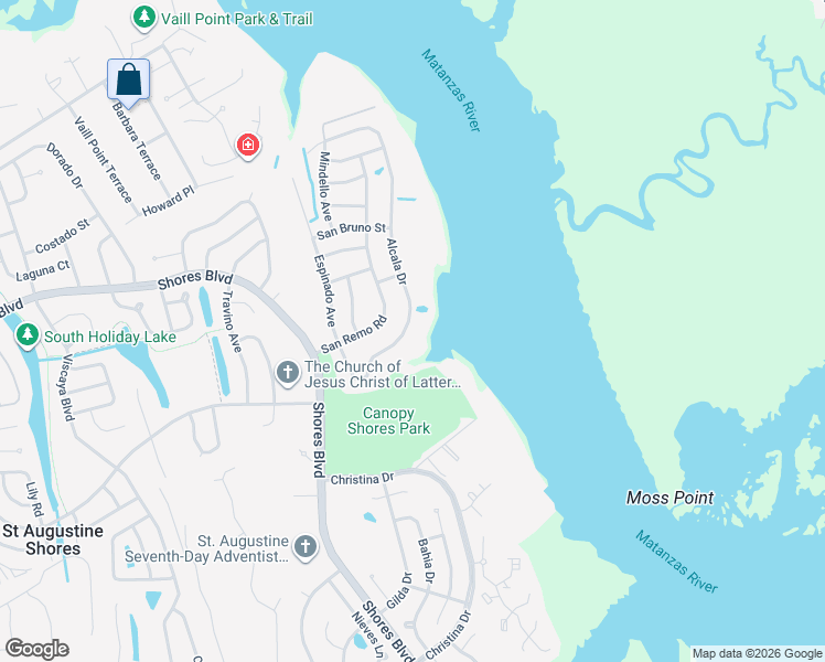 map of restaurants, bars, coffee shops, grocery stores, and more near 950 Alcala Drive in St. Augustine