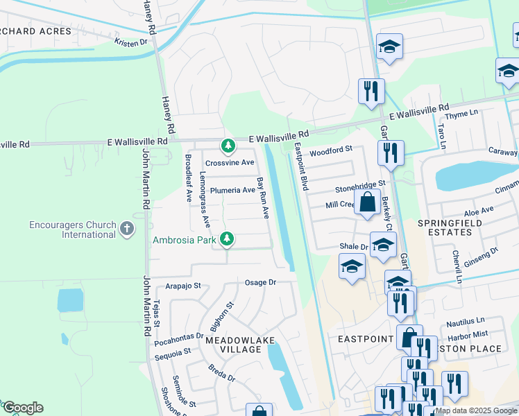 map of restaurants, bars, coffee shops, grocery stores, and more near 4438 Iris Bay Lane in Baytown