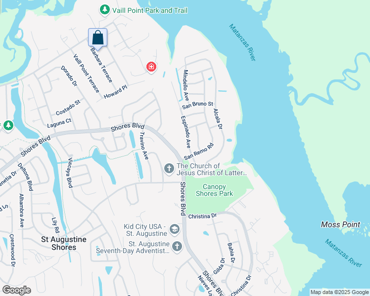 map of restaurants, bars, coffee shops, grocery stores, and more near 950 Espinado Avenue in St. Augustine
