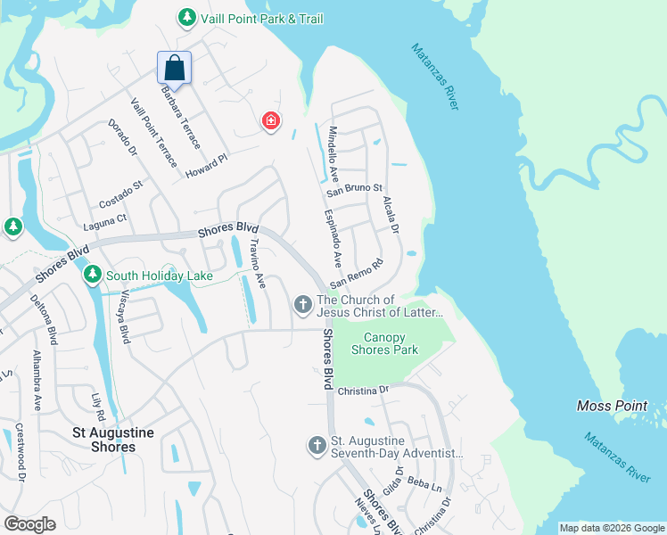 map of restaurants, bars, coffee shops, grocery stores, and more near 950 Espinado Avenue in St. Augustine