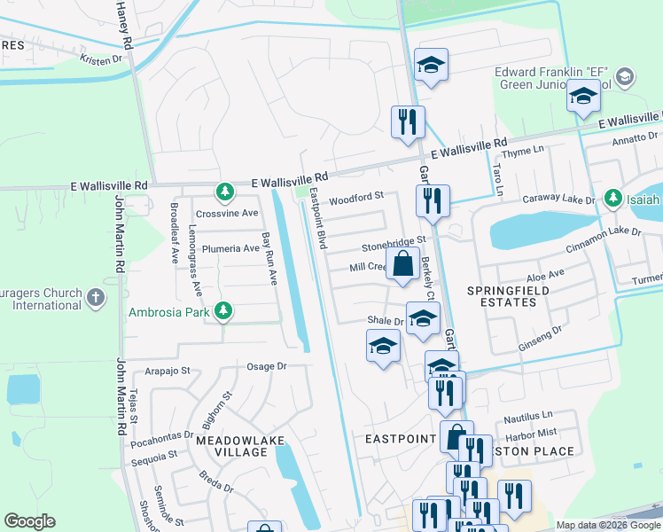 map of restaurants, bars, coffee shops, grocery stores, and more near 4706 Stonebridge Street in Baytown