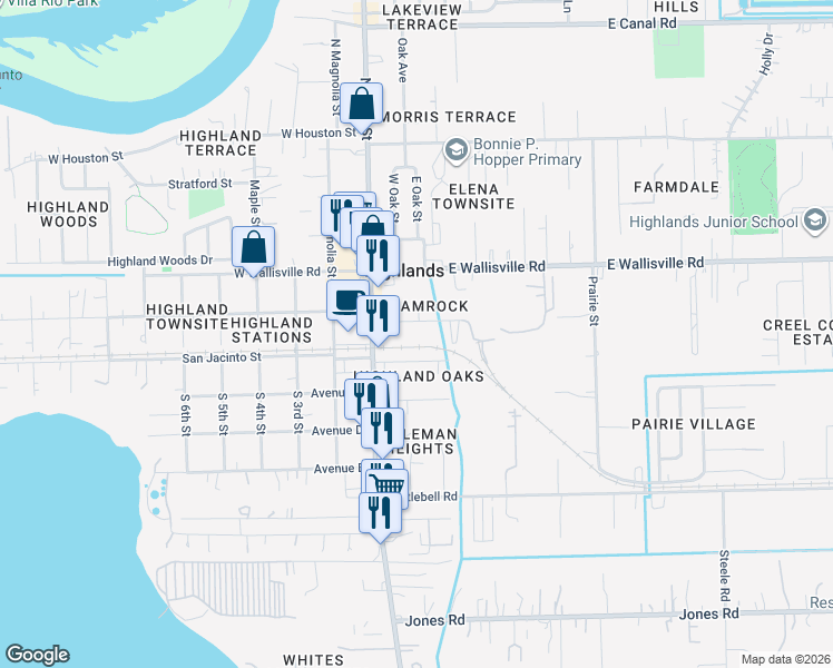 map of restaurants, bars, coffee shops, grocery stores, and more near 213 Kerry Road in Highlands