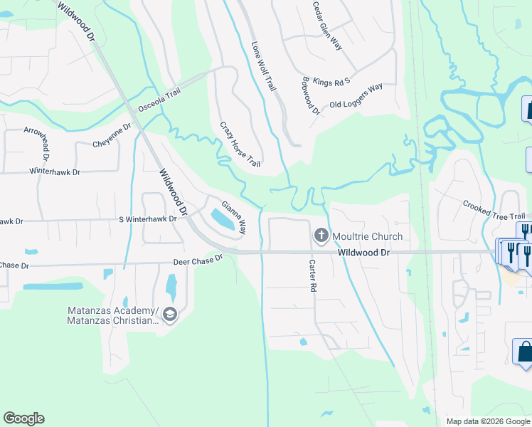 map of restaurants, bars, coffee shops, grocery stores, and more near 4172 Caroline Road in St. Augustine