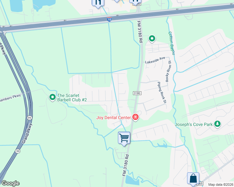 map of restaurants, bars, coffee shops, grocery stores, and more near 8327 Montego Bay Drive in Baytown