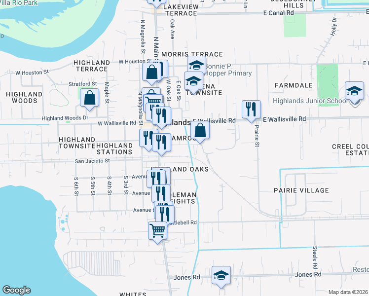 map of restaurants, bars, coffee shops, grocery stores, and more near 213 Kerry Road in Highlands