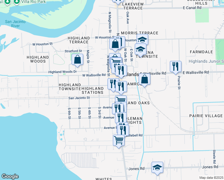 map of restaurants, bars, coffee shops, grocery stores, and more near 107 South Magnolia Street in Highlands