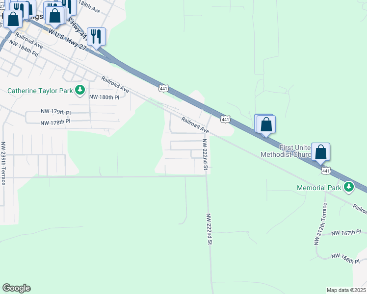 map of restaurants, bars, coffee shops, grocery stores, and more near 22406 Northwest 176th Avenue in High Springs