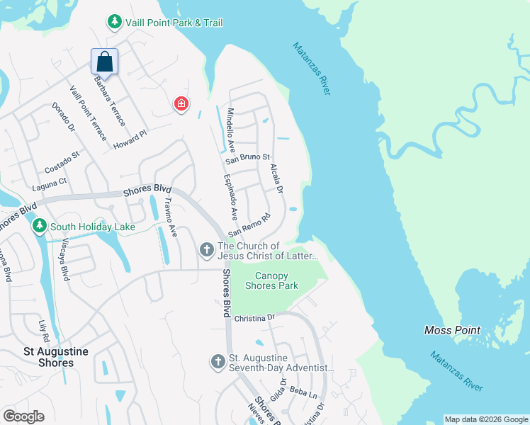 map of restaurants, bars, coffee shops, grocery stores, and more near 951 San Remo Road in St. Augustine