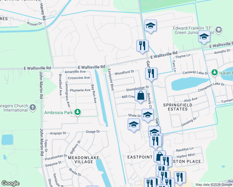 map of restaurants, bars, coffee shops, grocery stores, and more near 4706 Stonebridge Street in Baytown