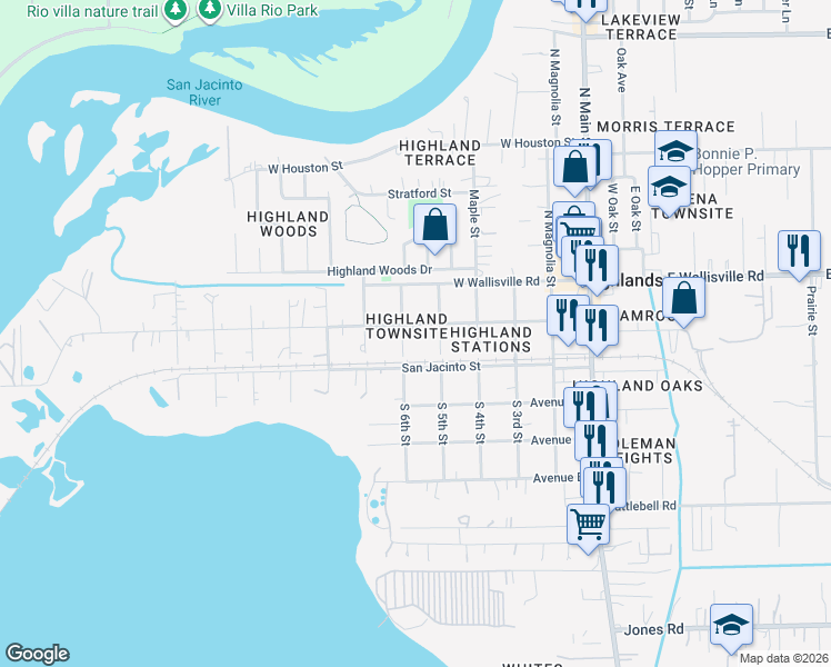 map of restaurants, bars, coffee shops, grocery stores, and more near 113 North 6th Street in Highlands