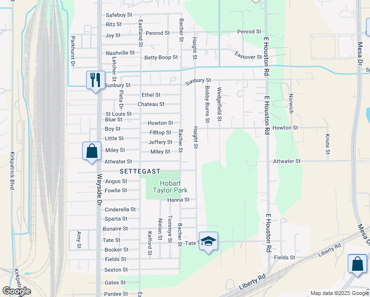 map of restaurants, bars, coffee shops, grocery stores, and more near 6010 Bacher St in Houston