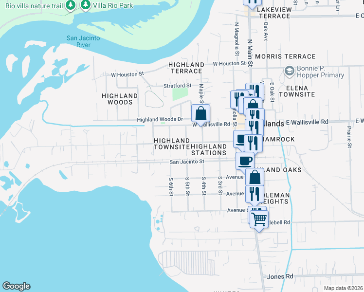map of restaurants, bars, coffee shops, grocery stores, and more near 113 North 6th Street in Highlands