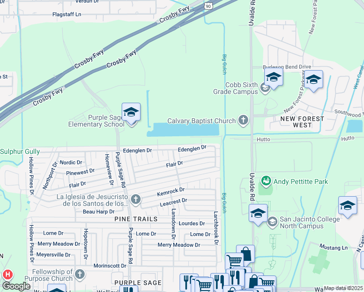 map of restaurants, bars, coffee shops, grocery stores, and more near 14619 Edenglen Drive in Houston