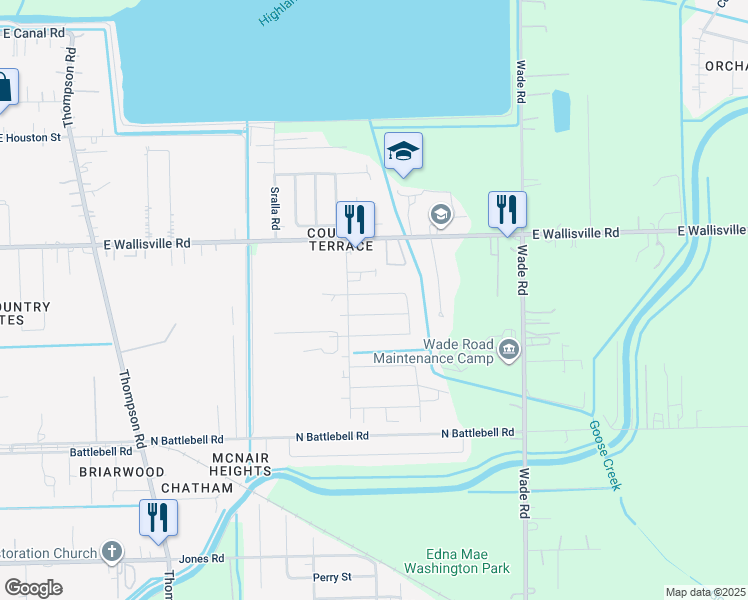 map of restaurants, bars, coffee shops, grocery stores, and more near 2411 Daffodil Street in Highlands