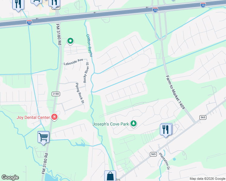 map of restaurants, bars, coffee shops, grocery stores, and more near 5523 Littoral Road in Mont Belvieu