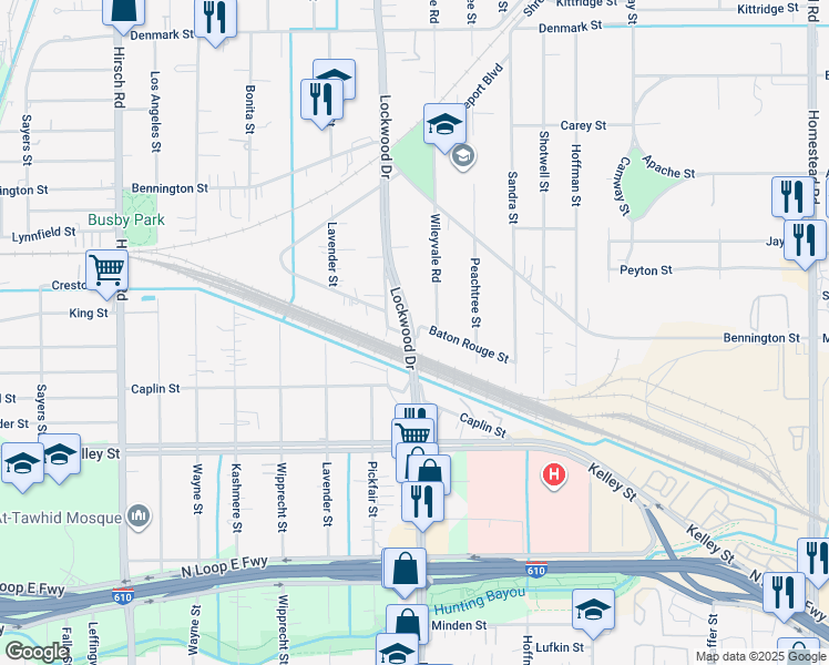 map of restaurants, bars, coffee shops, grocery stores, and more near 5006 Baton Rouge Street in Houston