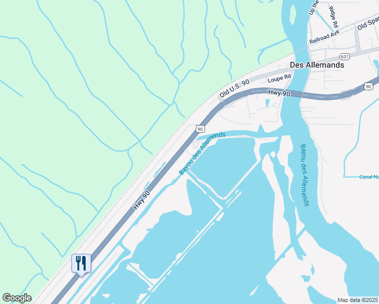 map of restaurants, bars, coffee shops, grocery stores, and more near 34 Catfish Lane in Des Allemands