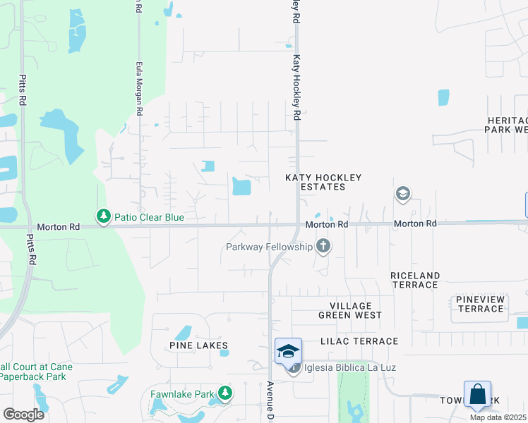 map of restaurants, bars, coffee shops, grocery stores, and more near 6102 Morton Road in Katy