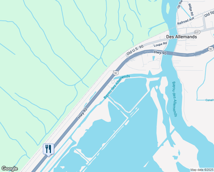map of restaurants, bars, coffee shops, grocery stores, and more near 34 Catfish Lane in Des Allemands