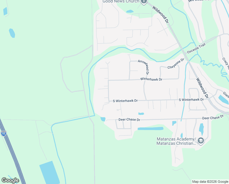 map of restaurants, bars, coffee shops, grocery stores, and more near 1270 South Winterhawk Drive in St. Augustine