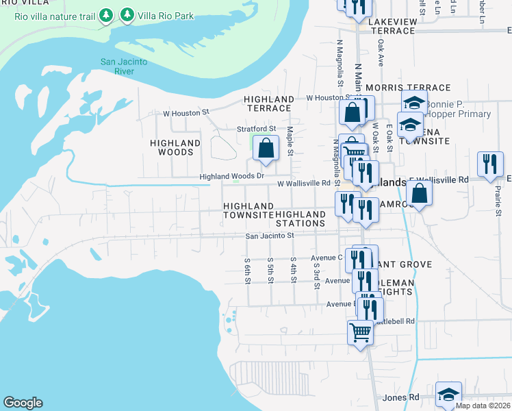 map of restaurants, bars, coffee shops, grocery stores, and more near 113 North 6th Street in Highlands