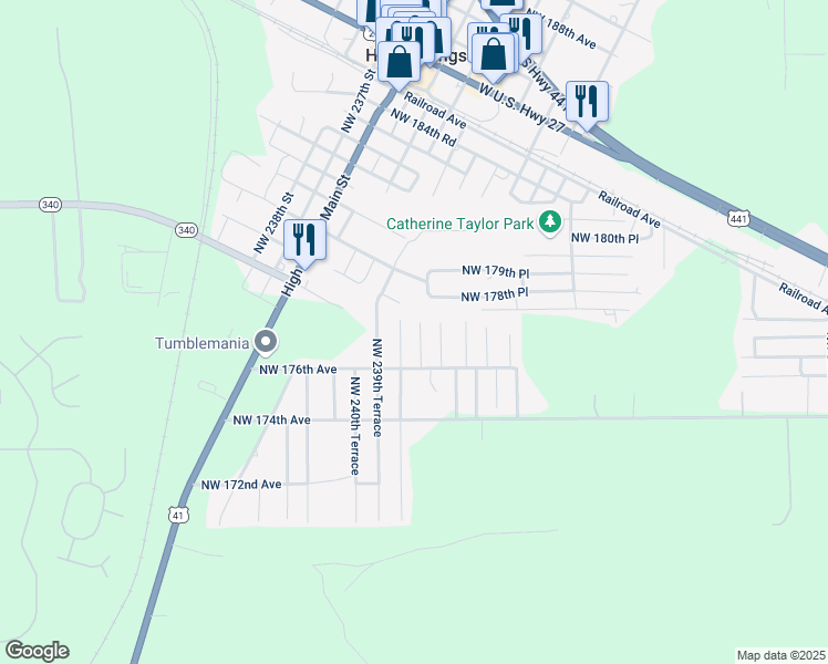 map of restaurants, bars, coffee shops, grocery stores, and more near 17722 North West 238th Street in High Springs