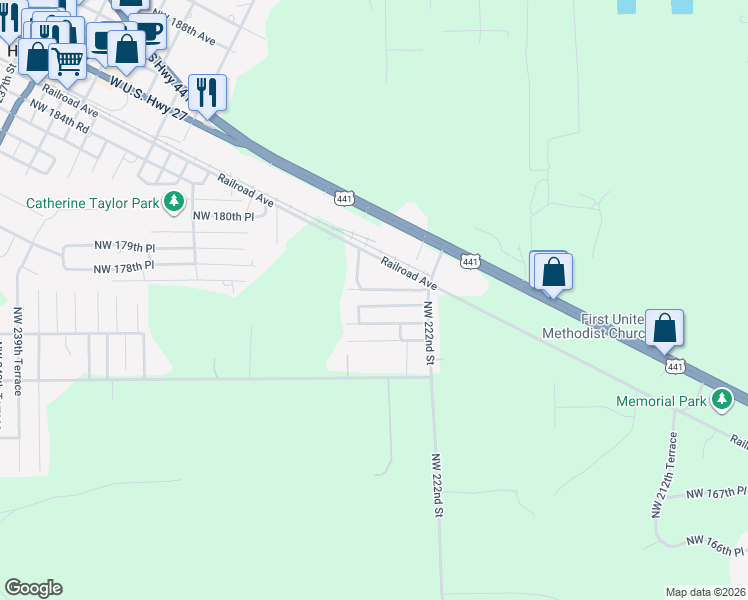 map of restaurants, bars, coffee shops, grocery stores, and more near 22406 Northwest 176th Avenue in High Springs