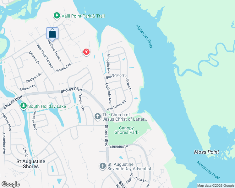 map of restaurants, bars, coffee shops, grocery stores, and more near 951 San Remo Road in St. Augustine