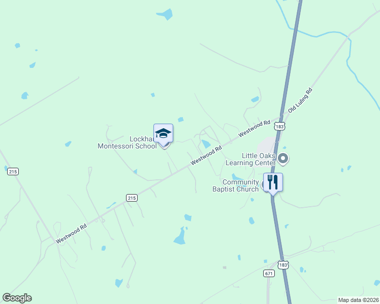 map of restaurants, bars, coffee shops, grocery stores, and more near 486 Westwood Road in Lockhart