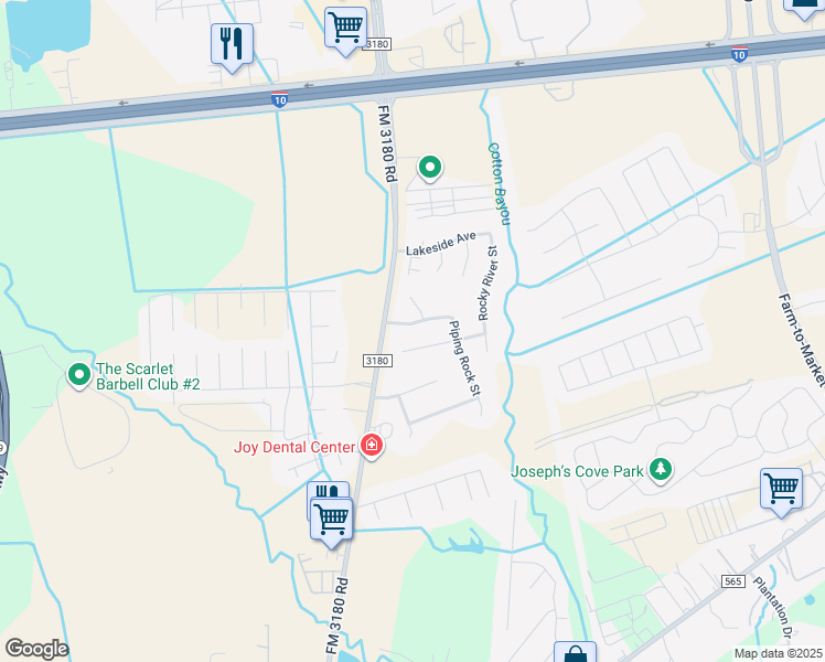 map of restaurants, bars, coffee shops, grocery stores, and more near 8506 Holly Spring Lane in Baytown