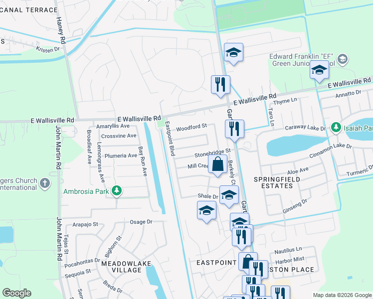 map of restaurants, bars, coffee shops, grocery stores, and more near 4722 Black Stone Street in Baytown