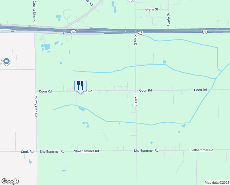 map of restaurants, bars, coffee shops, grocery stores, and more near 14432 Coon Road in Winnie