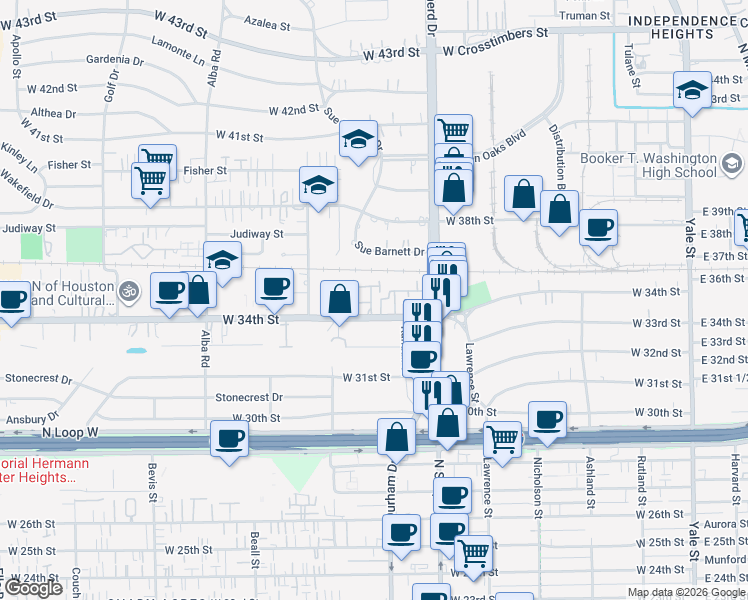 map of restaurants, bars, coffee shops, grocery stores, and more near 823 Garden Trace Lane in Houston
