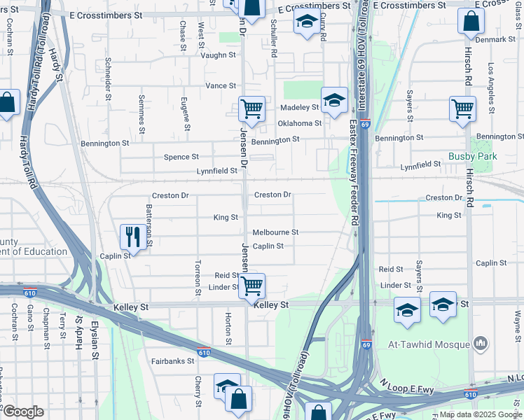 map of restaurants, bars, coffee shops, grocery stores, and more near 2909 King St in Houston