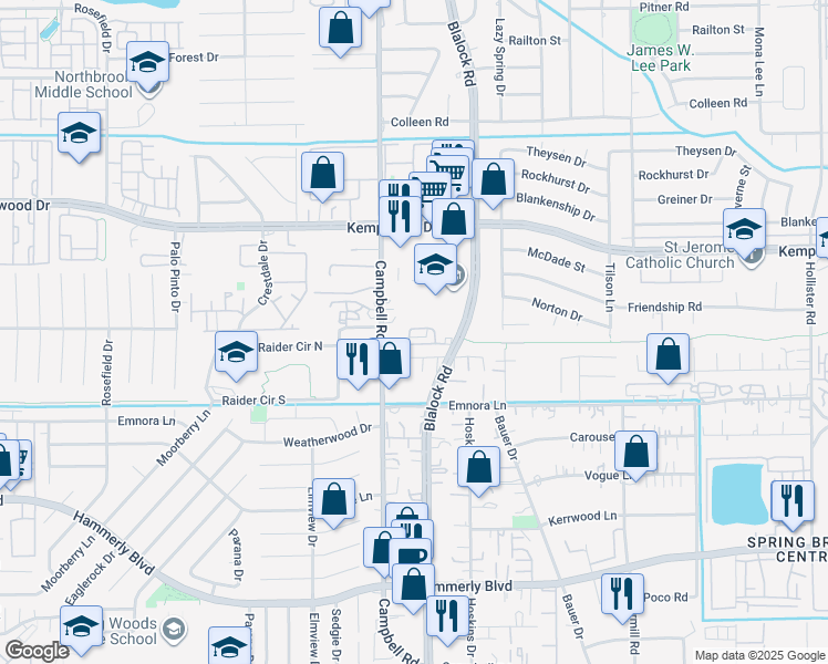 map of restaurants, bars, coffee shops, grocery stores, and more near in Houston