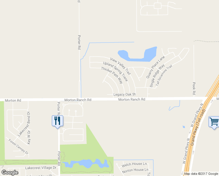 map of restaurants, bars, coffee shops, grocery stores, and more near 3027 Winchester Ranch Trail in Katy
